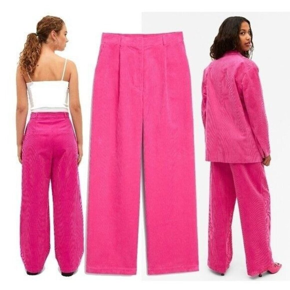 Monki Pink Size 8 High-waisted‎ Corduroy  Wide Leg Trousers Pants Kidcore Barbie